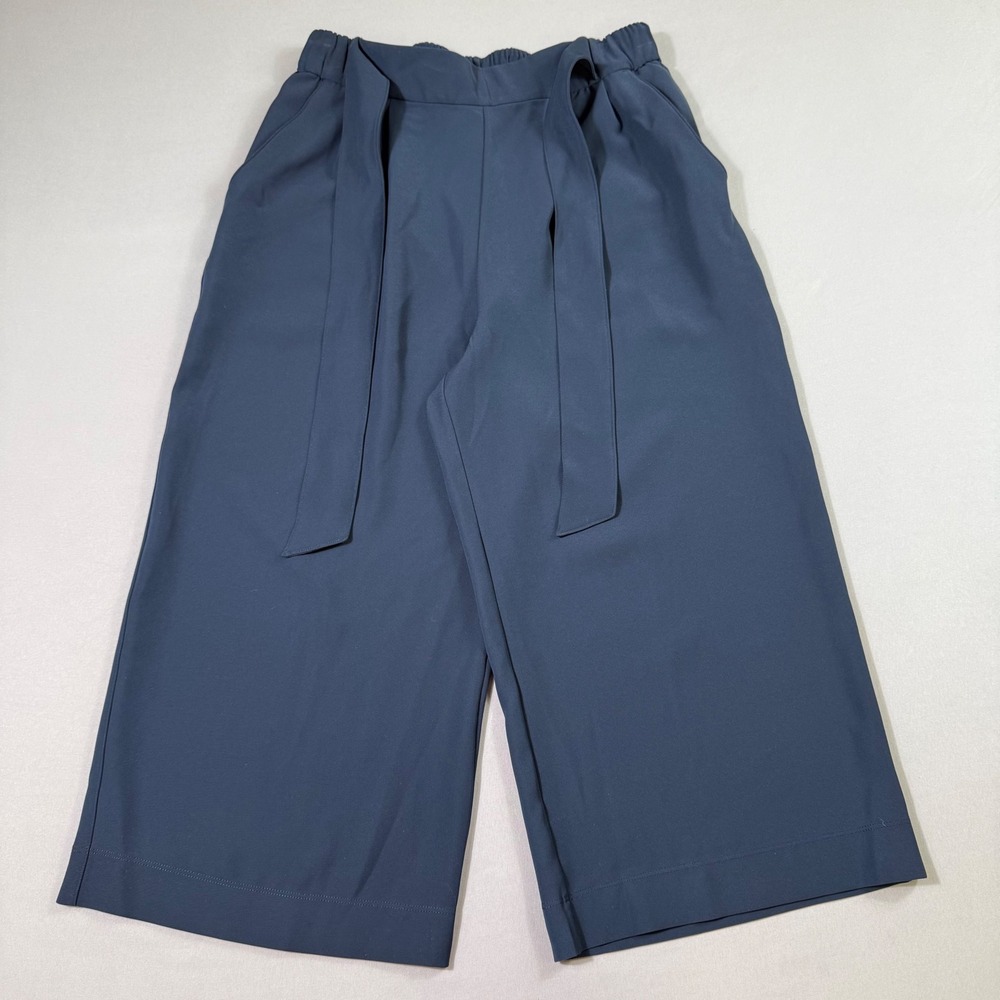 Lululemon Noir Crop Pants Womens 8 Navy Blue Wide Leg Tie Waist Pleated LW6AYAS